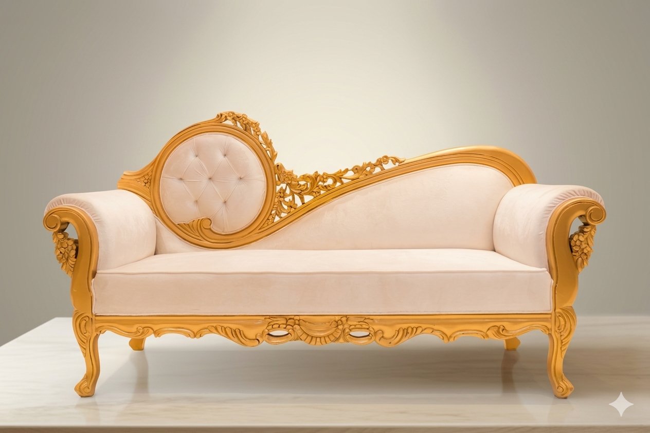 Gold cream carved chaise luxury furniture Karachi