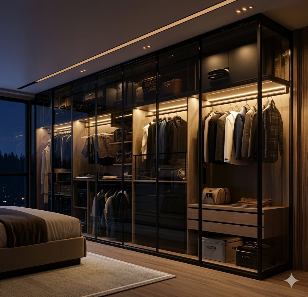 LED lit glass sliding wardrobe Pakistan