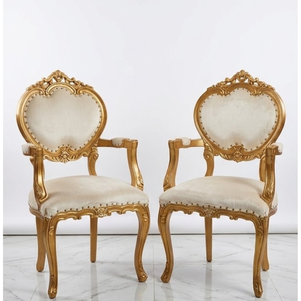 Gold heart back chair pair classic furniture