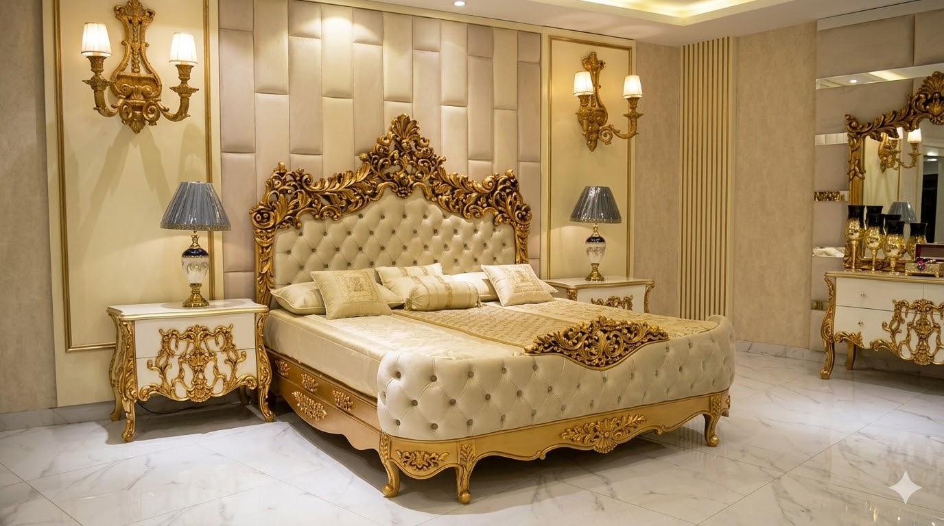 Gold baroque luxury bedroom suite Karachi