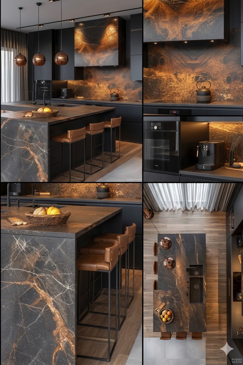 Gold marble and bronze kitchen Karachi