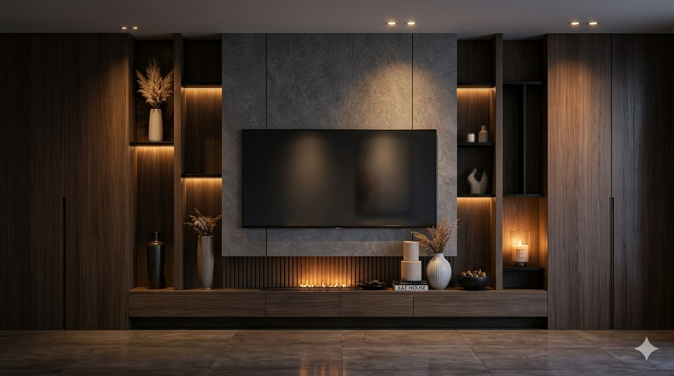 Dark walnut full wall media unit Pakistan