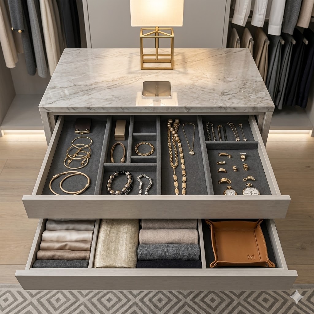 Marble island luxury walk-in wardrobe Pakistan