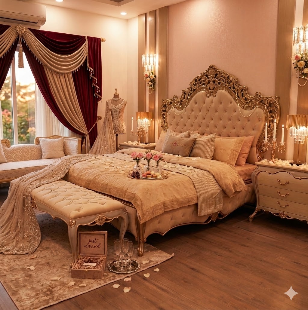 Rose gold bridal bedroom furniture Karachi